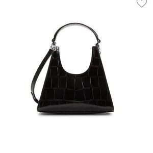 Staud Black Croc Mini Rey Bag